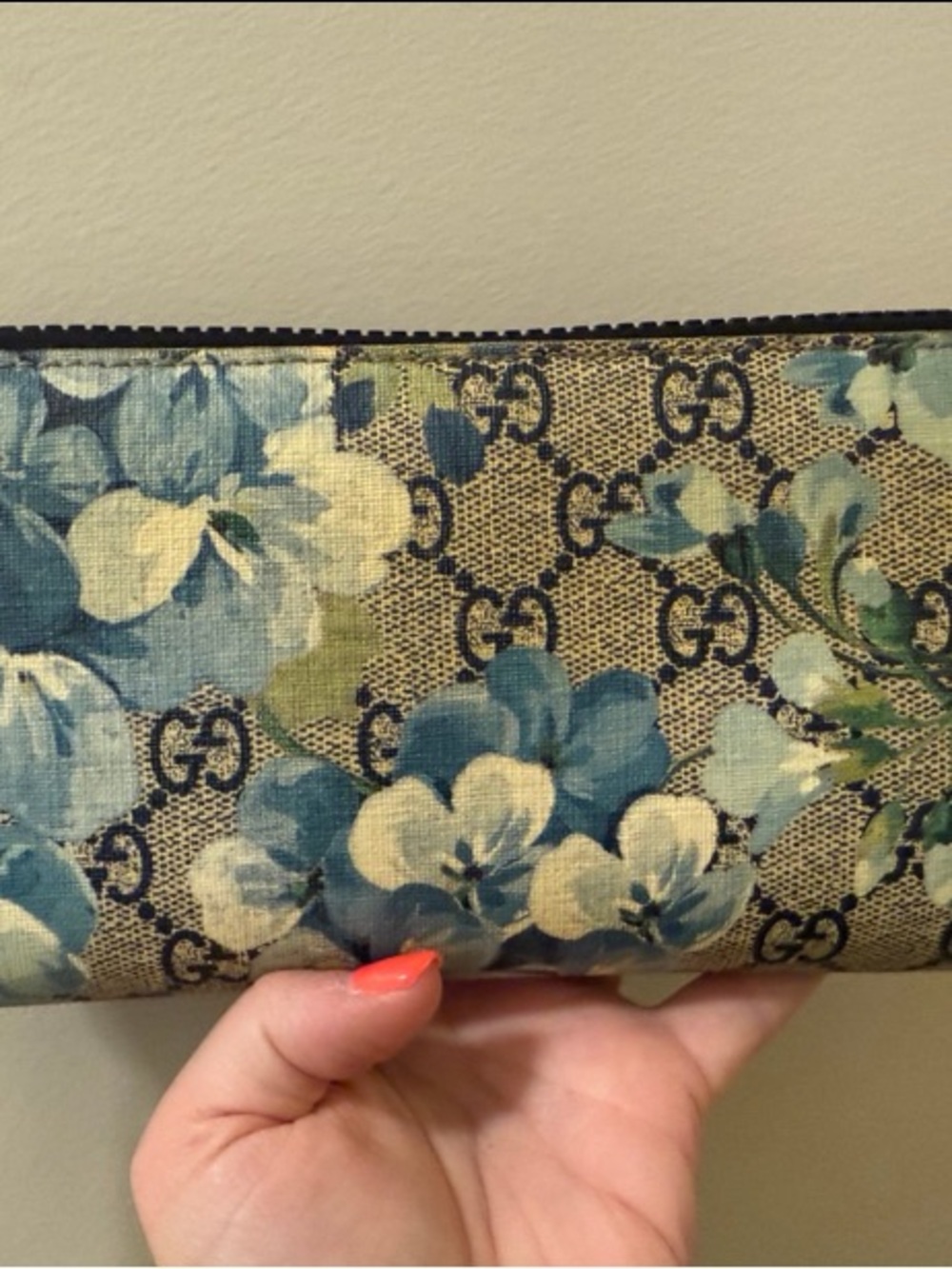 Gucci Blue Floral GG Canvas Zip Wallet